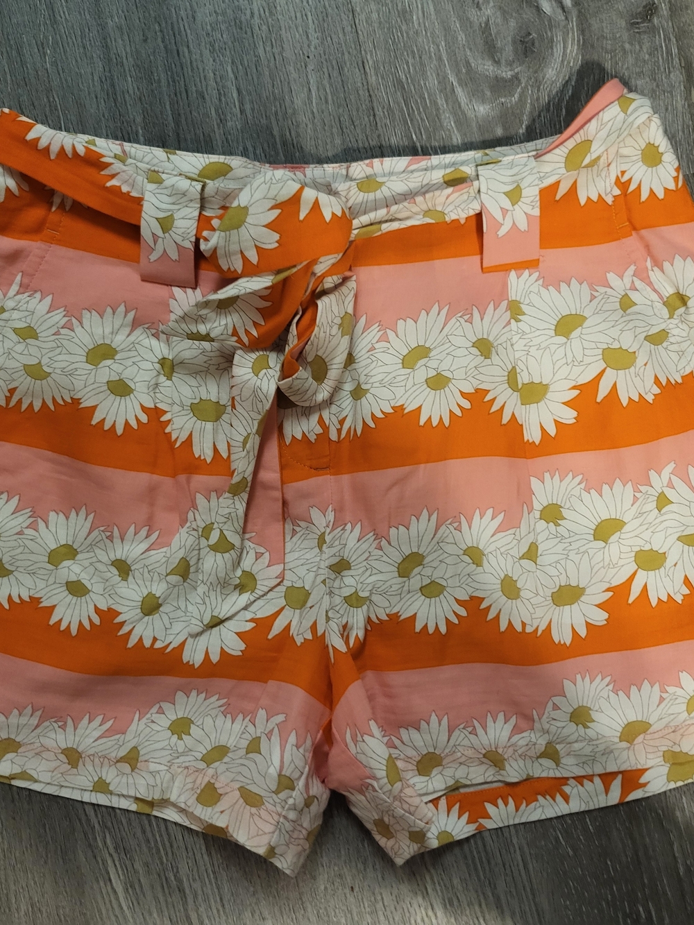 Spartina 449 Orange & Pink Daisy Stripe High-Waist Shorts